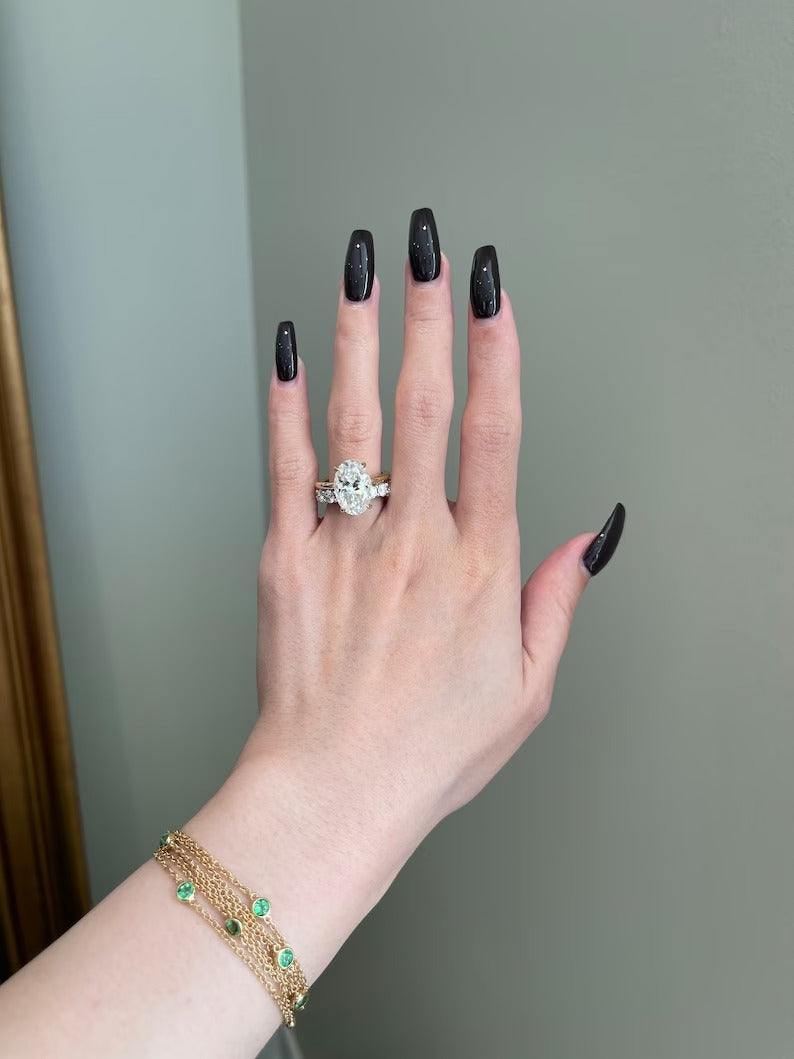 Solitaire Ring - 8.5 Carat Crushed Ice Hybrid Oval Cut Moissanite 4-Prong Hidden