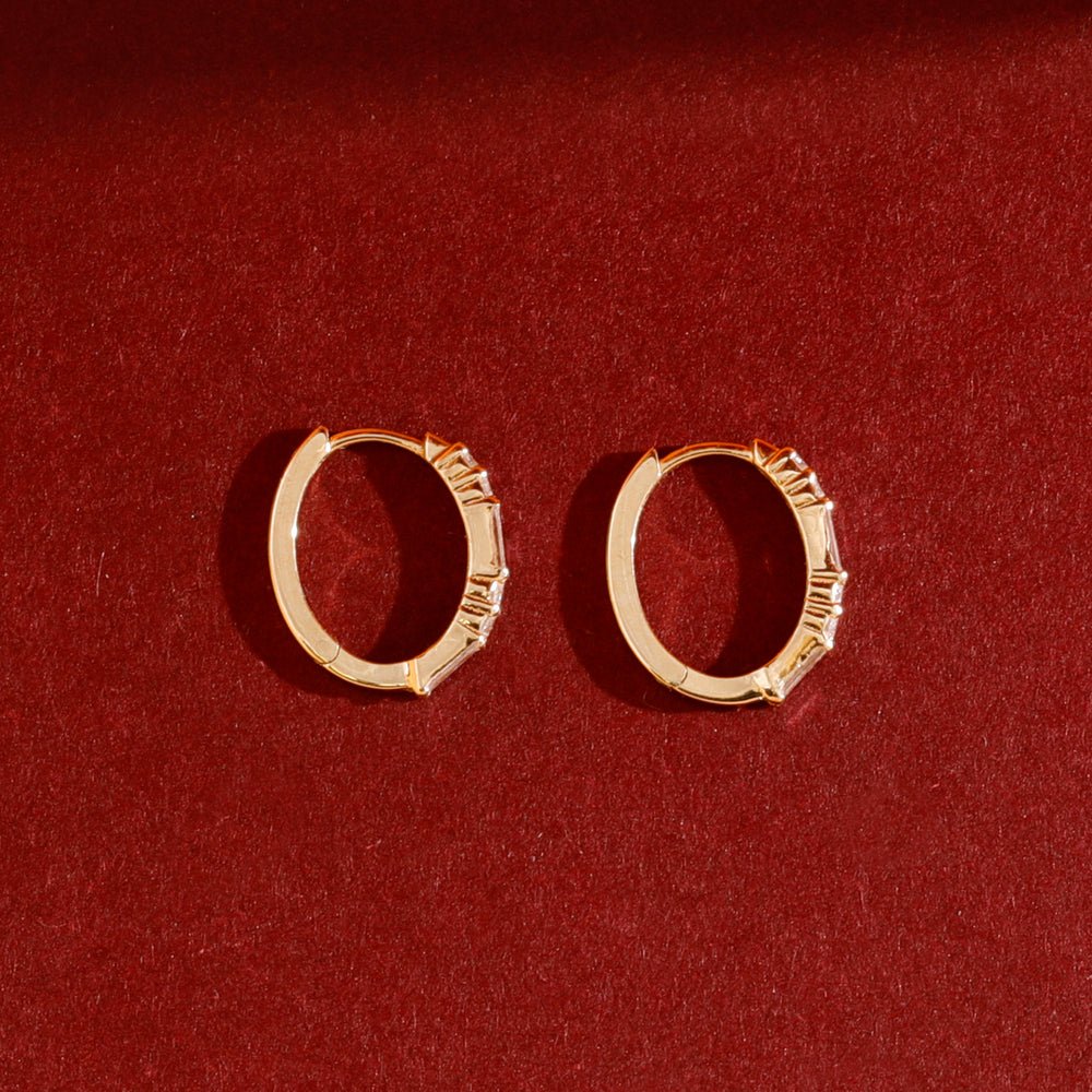 Solid Gold Mixed Diamond Oval Hoop Earrings