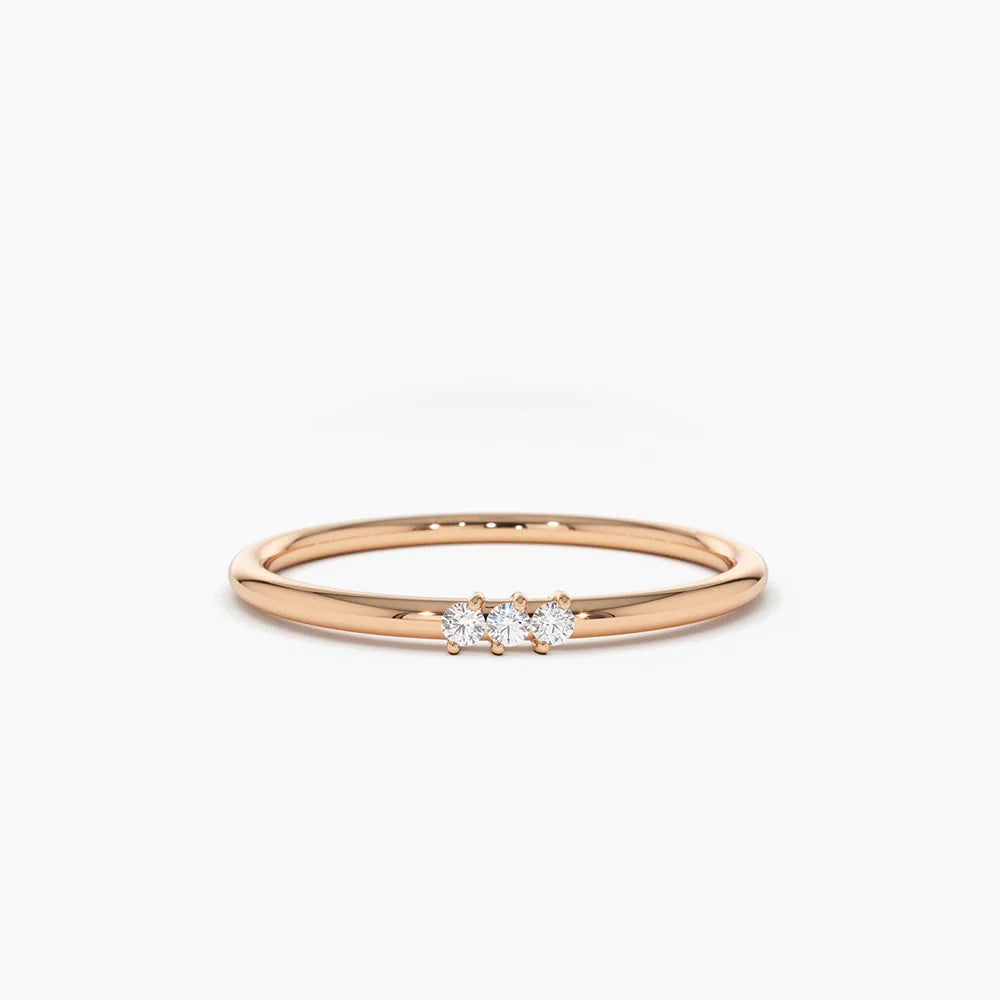 Solid Gold 3 Stone Minimalist Diamond Ring