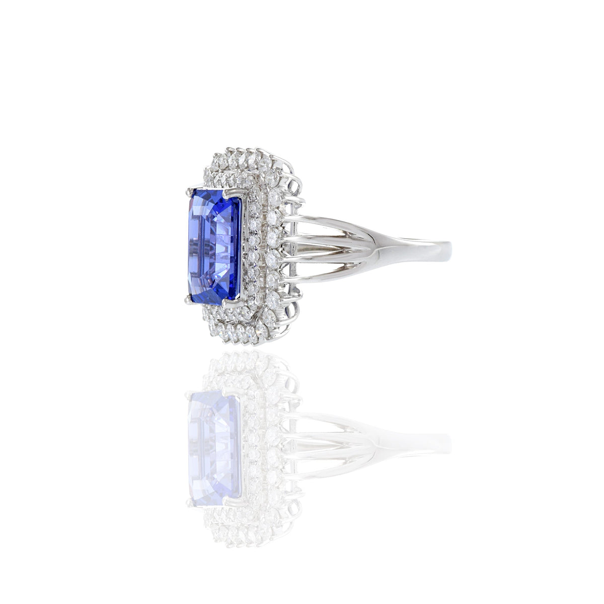 Solid Gold Emerald Cut Tanzanite And Diamond Ring