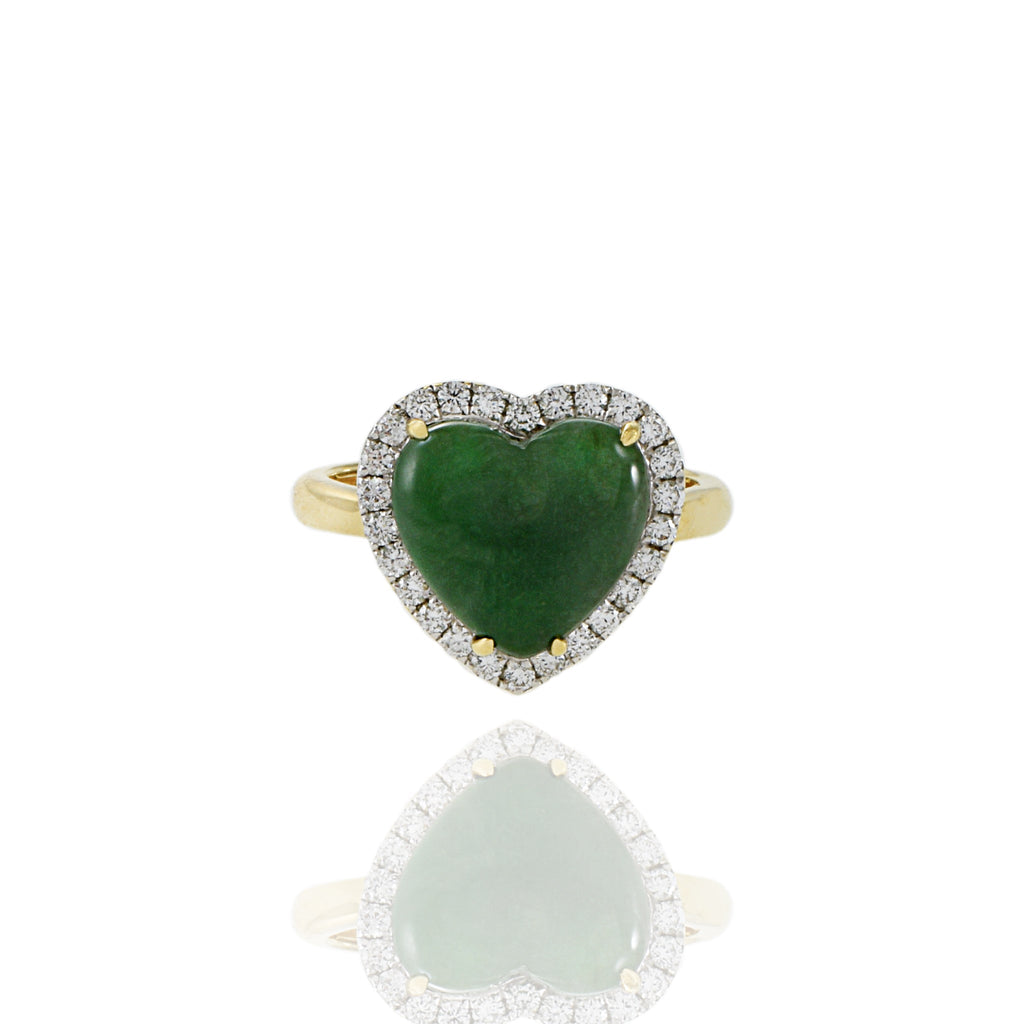 Solid Gold Jade And Diamond Heart Ring
