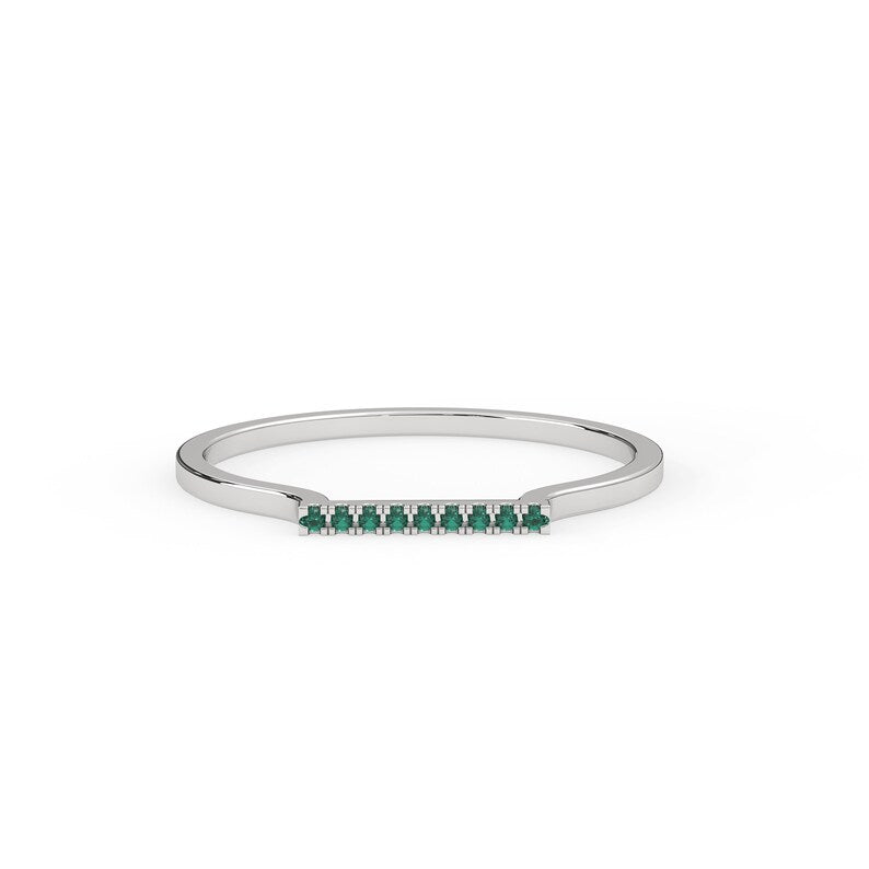 Solid Gold Natural Emerald Bar Ring