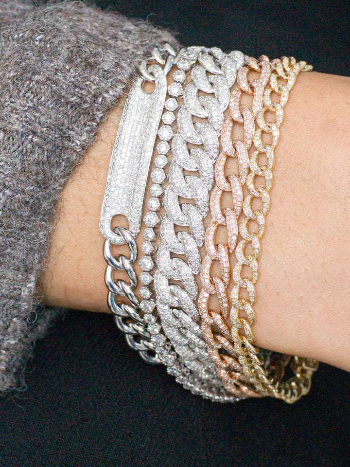 Solid Gold Chain Link Diamond Bracelet