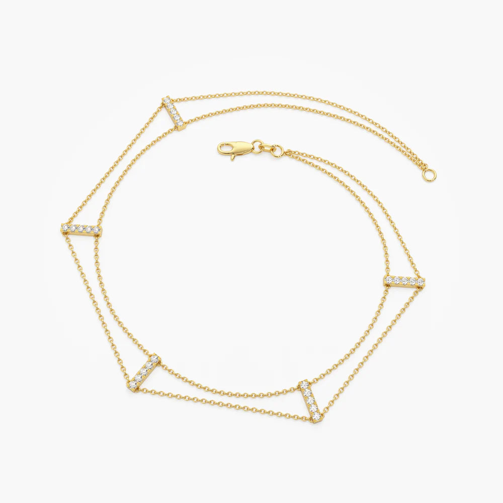 Solid Gold 5 Station Diamond Bar Bracelet