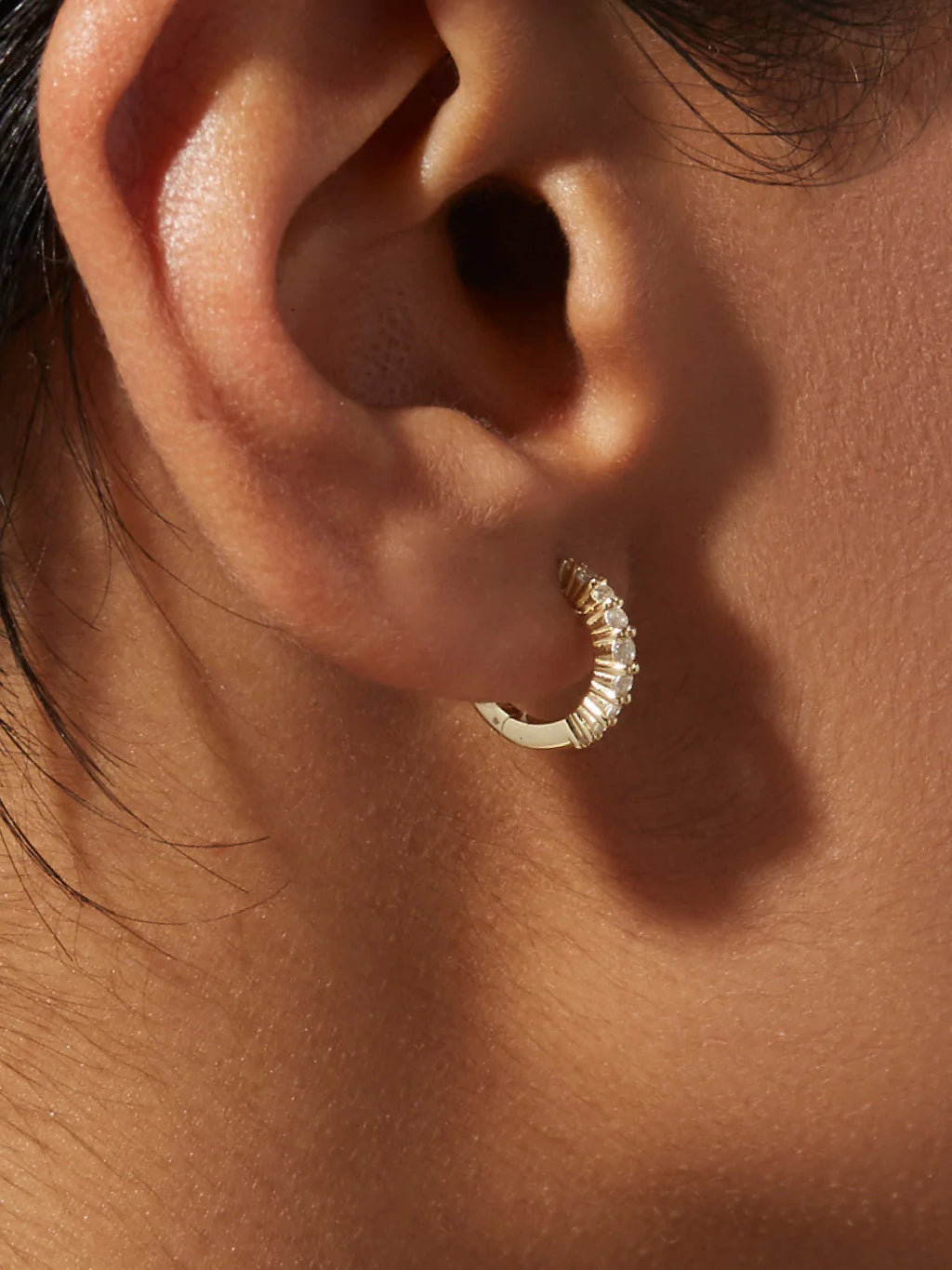 Solid Gold Shared Prong Diamond Hoop Earrings