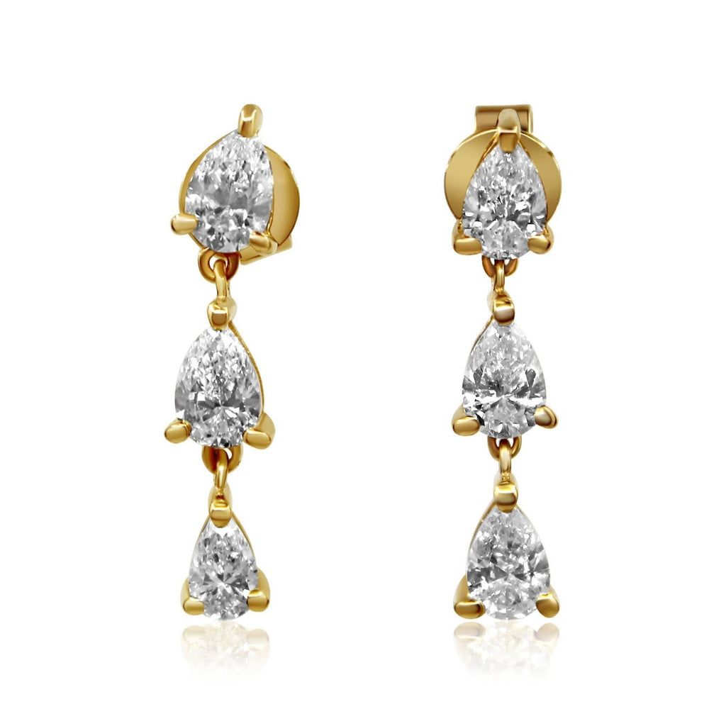 Solid Gold Diamond Triple Prong Pear Earring