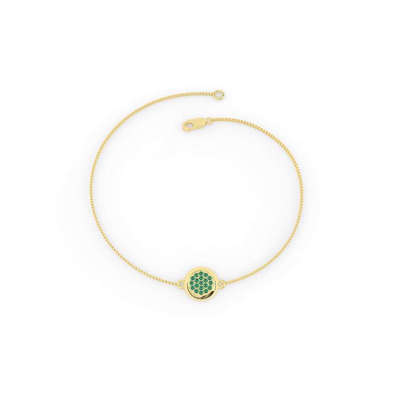 Solid Gold Natural Emerald Cluster Disc Bracelet