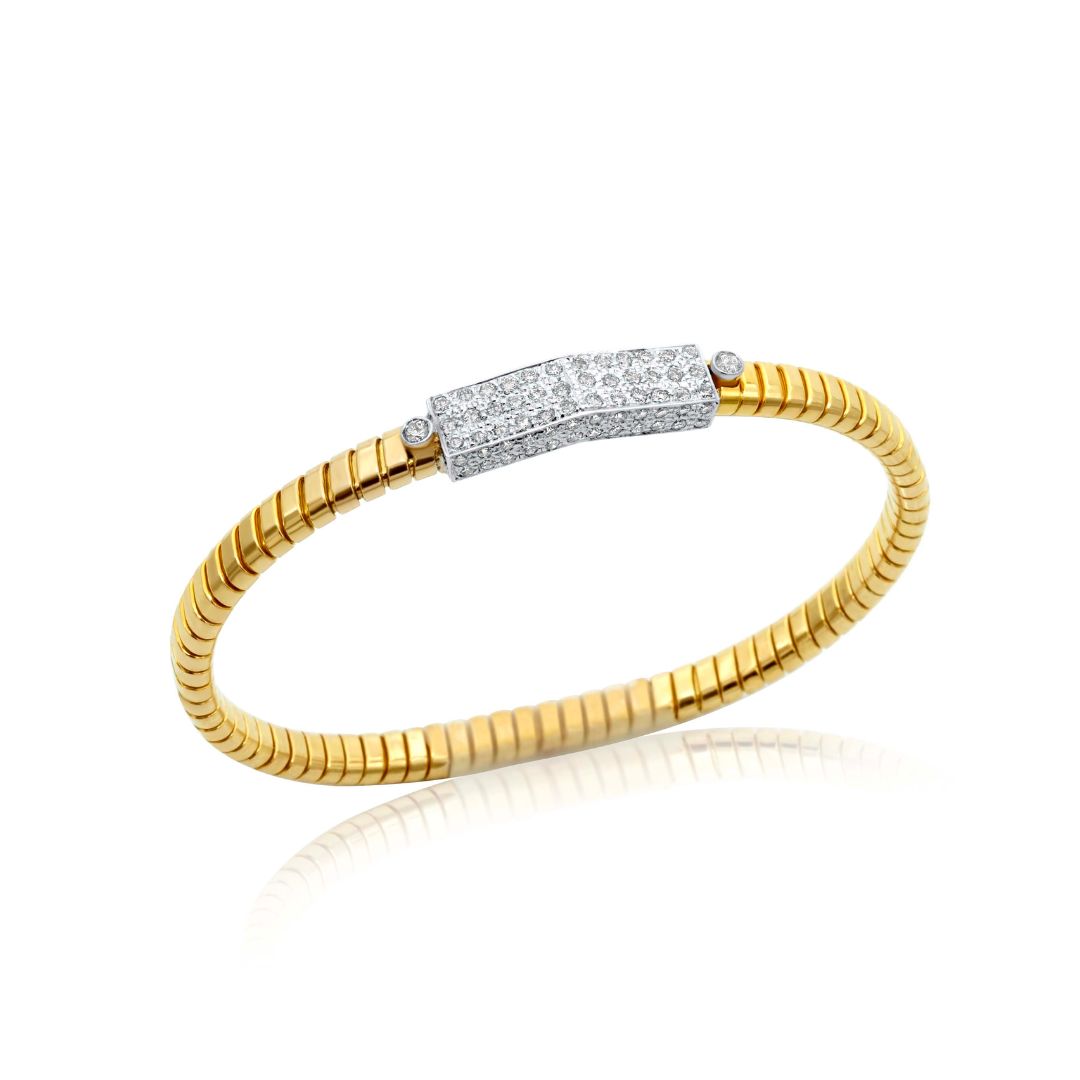 Solid Gold Flexible Pave Diamonds Rectangle Bangle