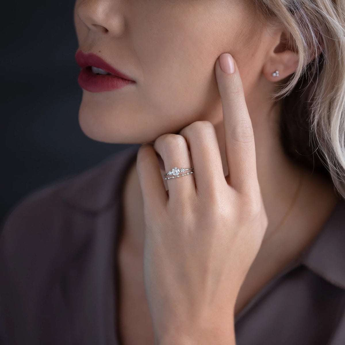Solid Gold Tempo Ring, 0.5ct. Round Cut Diamond Moissanite Ring