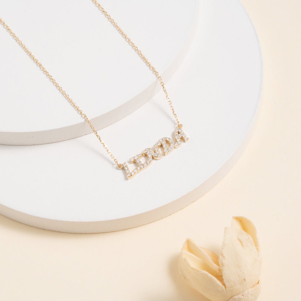 Solid Gold Dainty Diamond Name Necklace (F9454B)
