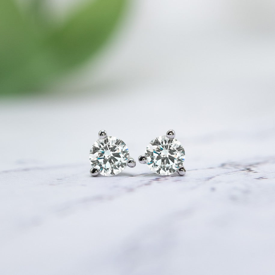Solid Gold Lab-Created Diamond 3-Prong Martini Stud Earrings (4797E3)