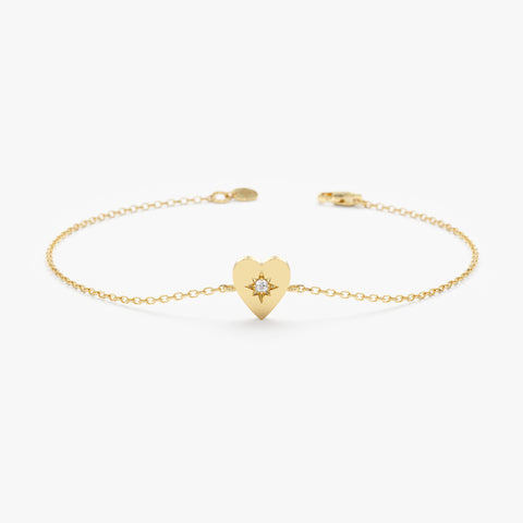 Solid Gold Single Diamond In Starburst Heart Bracelet (F11EBB)