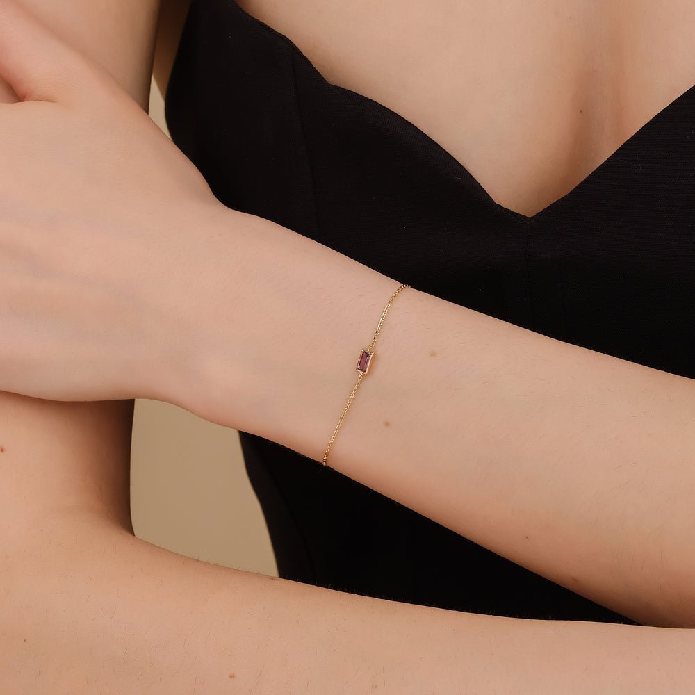 Solid Gold Amethyst Birthstone Bracelet