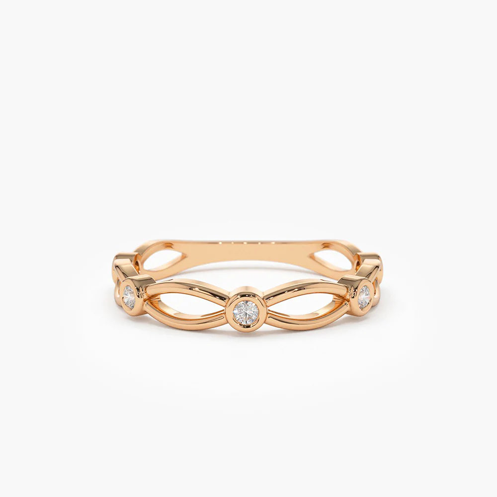 Solid Gold Bezel Setting Unique Diamond Wedding Band