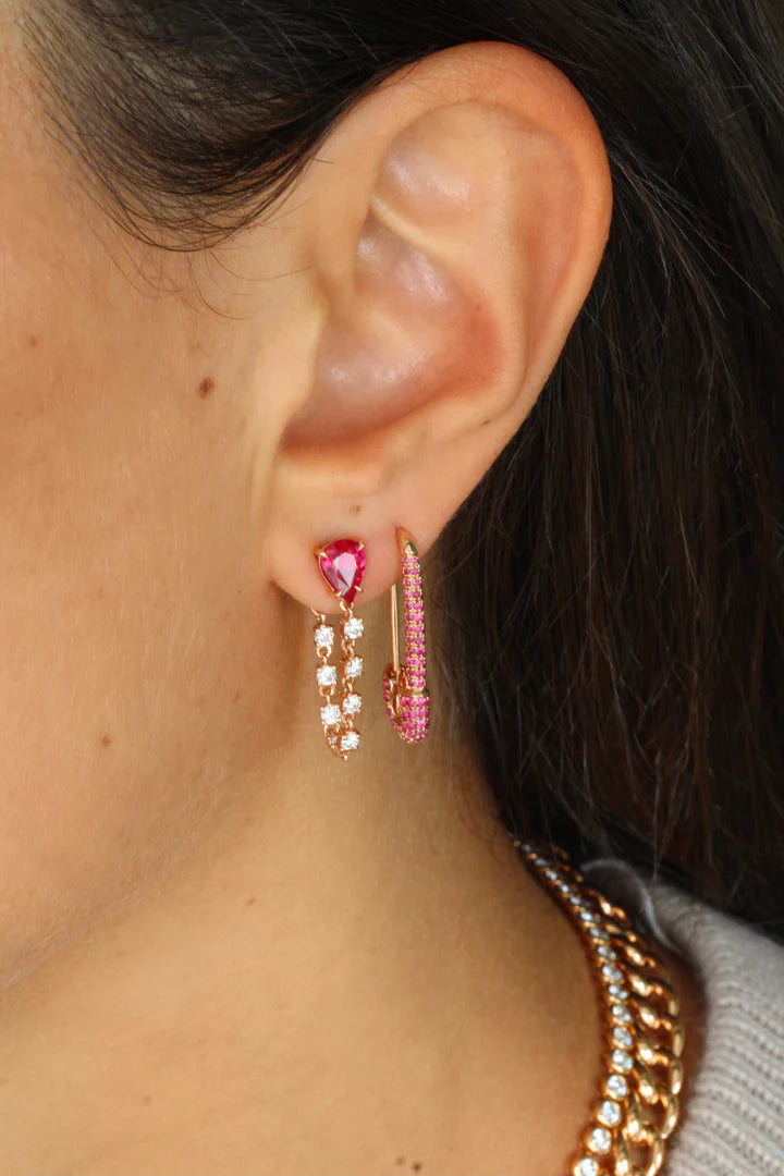 Solid Gold Ruby Pear Loop Earrings
