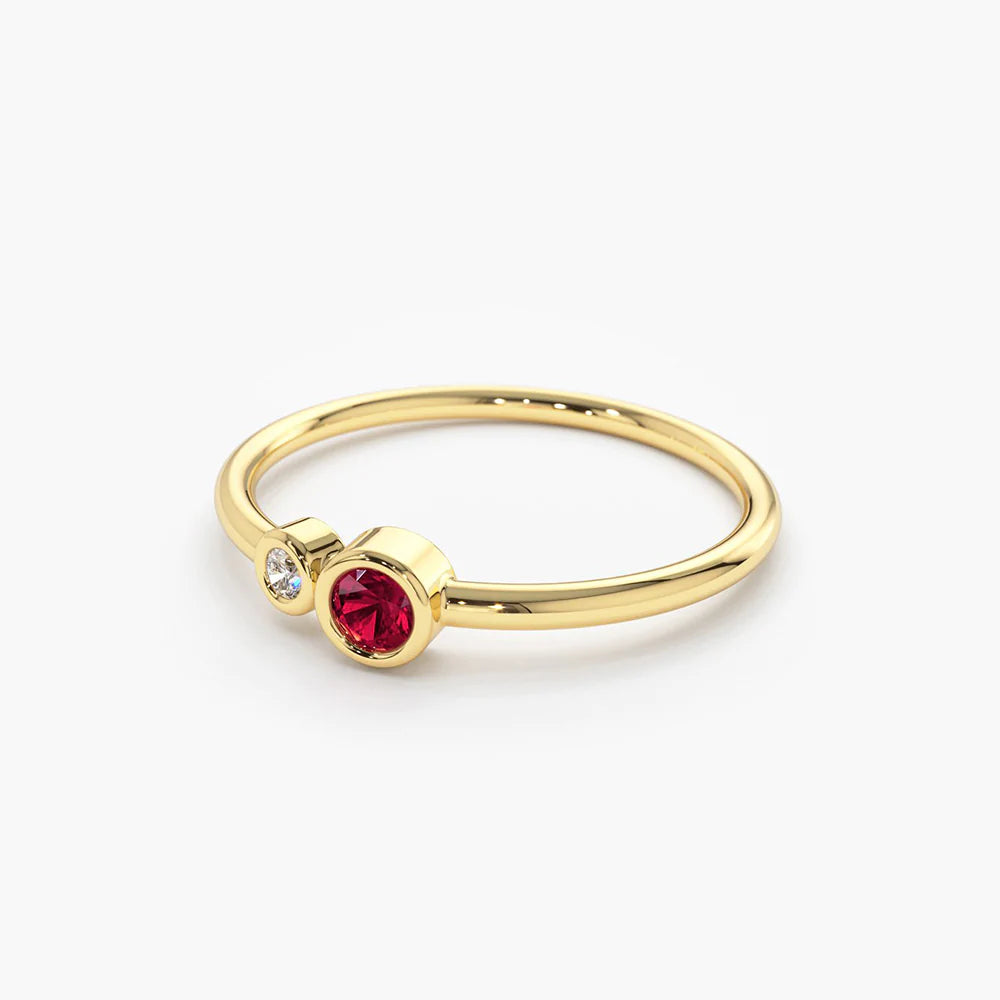 Solid Gold Bezel Setting Ruby and Diamond Ring