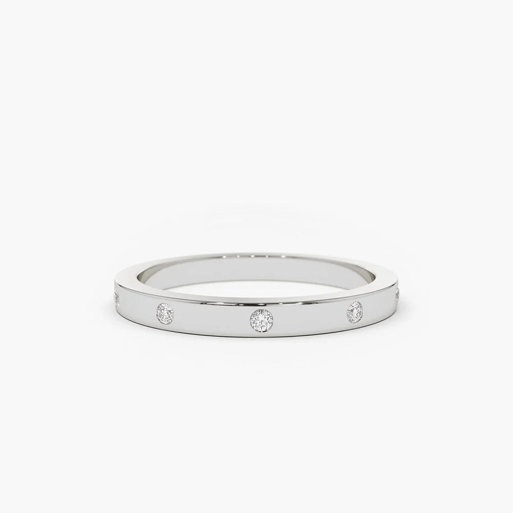 Solid Gold Burnish Set Diamond Wedding Ring