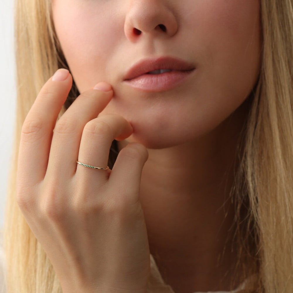 Solid Gold Thin Emerald Stacking Ring
