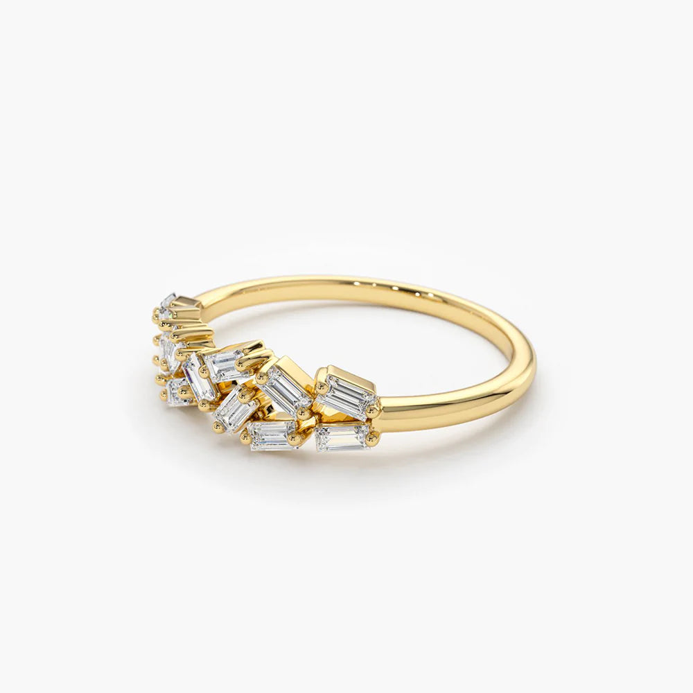 Solid Gold Stackable Baguette Diamond Cluster Ring