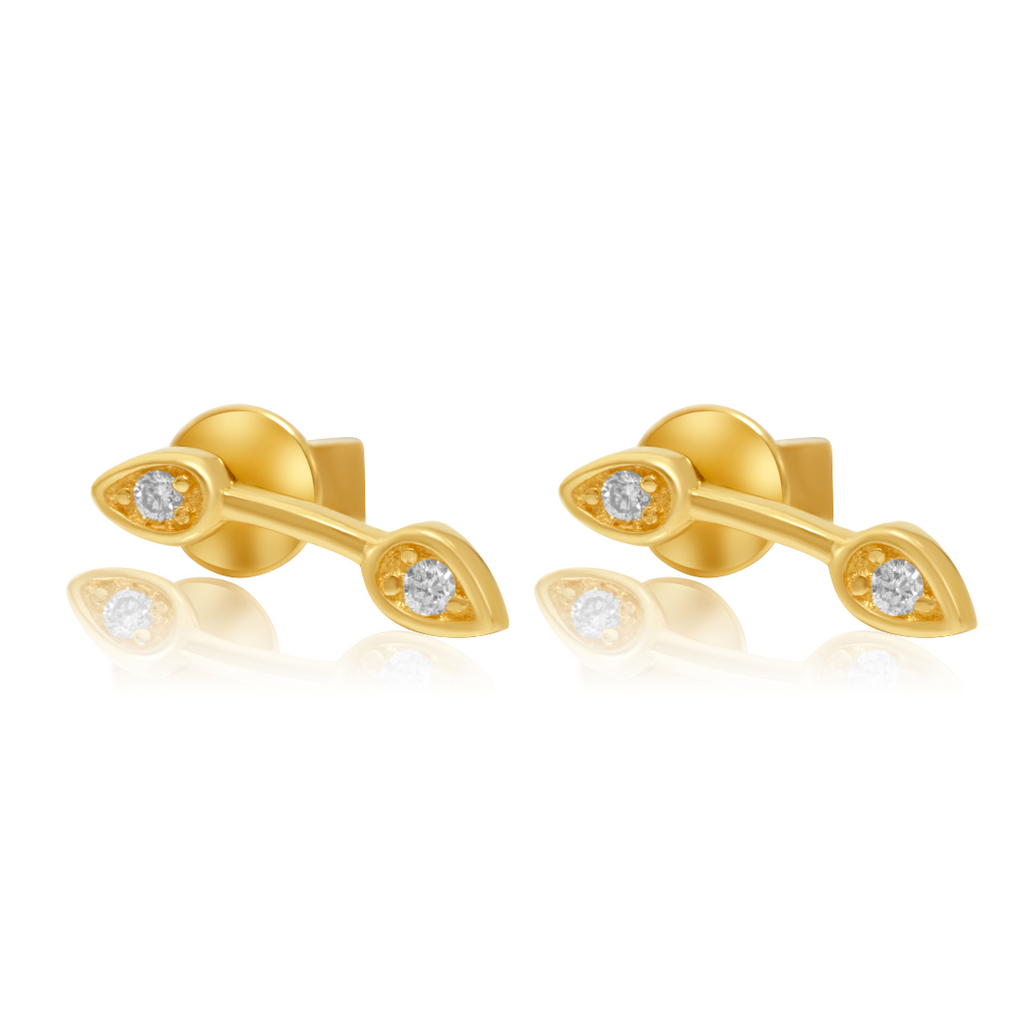 Solid Gold Diamond Double Pear Bar Earring