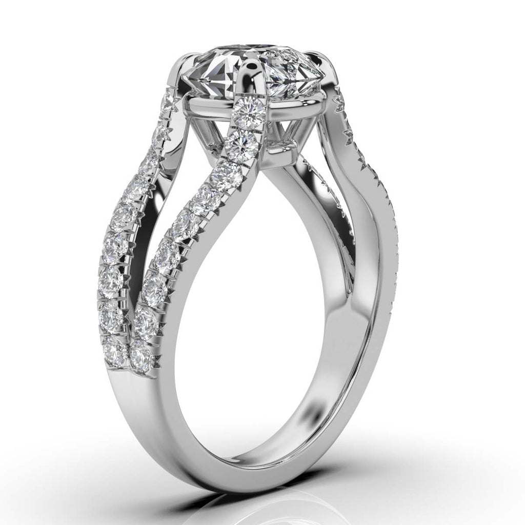 18K Solid Gold 2 CT Round Split Shank Diamond Ring with Diamond Accents