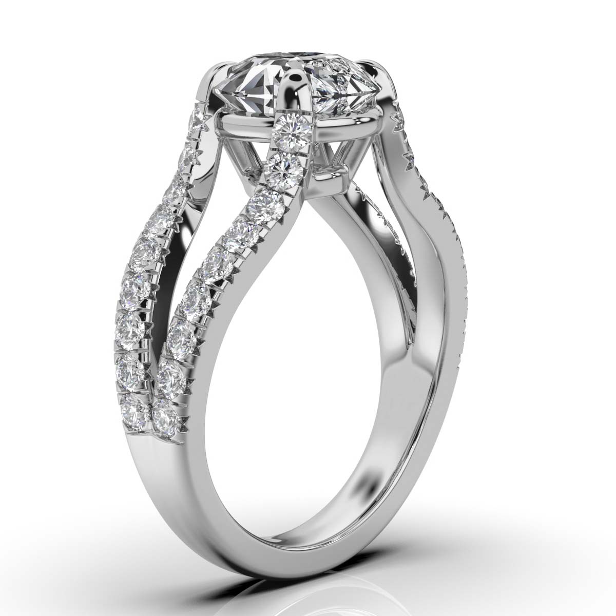 18K Solid Gold 2 CT Round Split Shank Diamond Ring with Diamond Accents