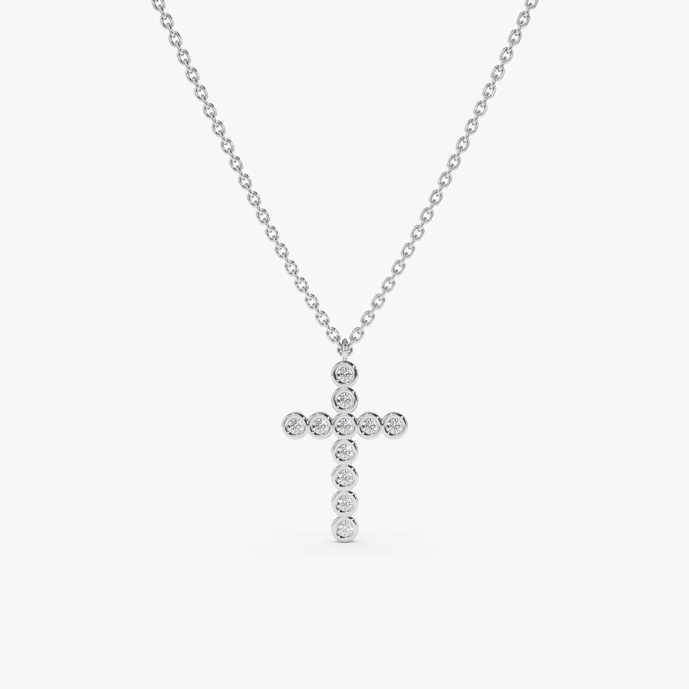 Solid Gold Bezel Diamond Cross Necklace (1EC05B)