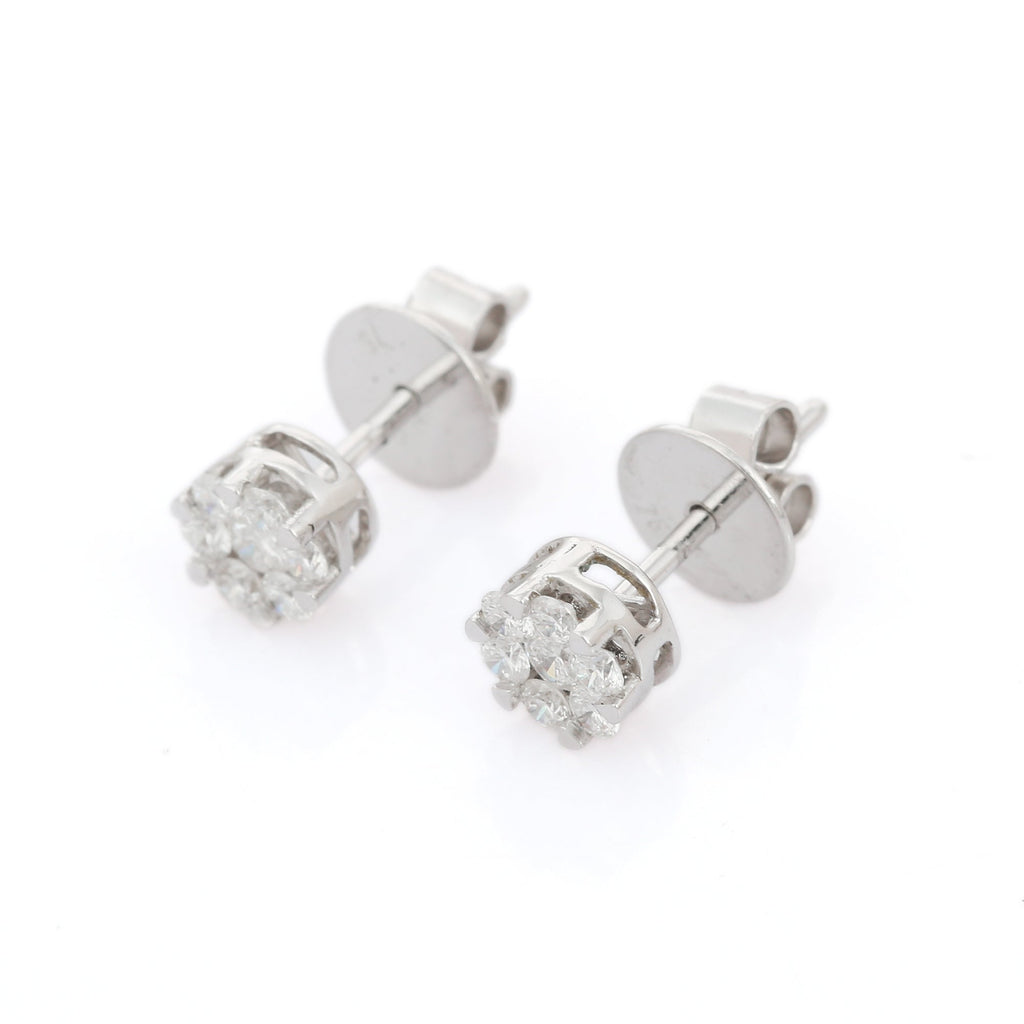 18K Solid Gold Diamond Stud Earrings - Style A