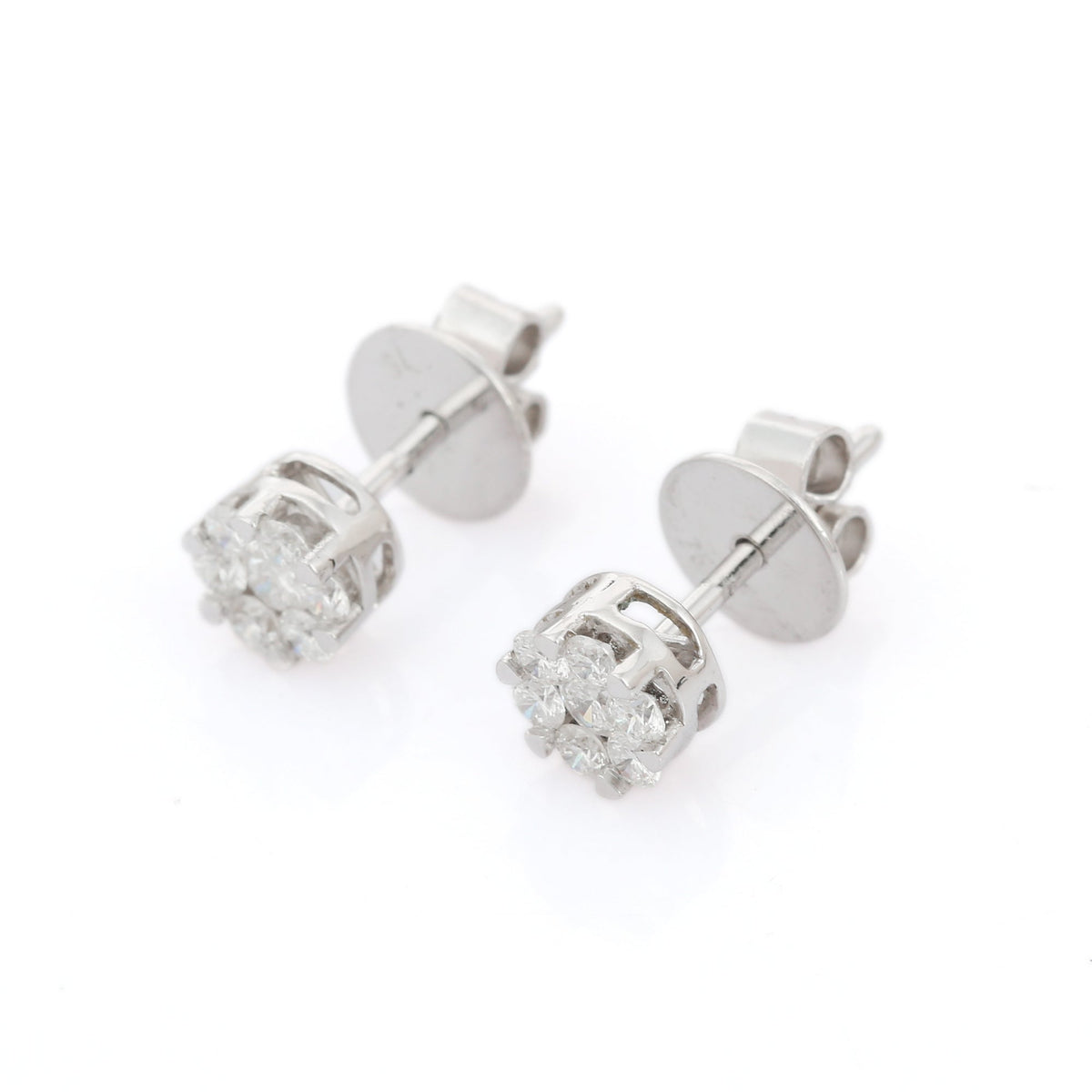 18K Solid Gold Diamond Stud Earrings - Style A