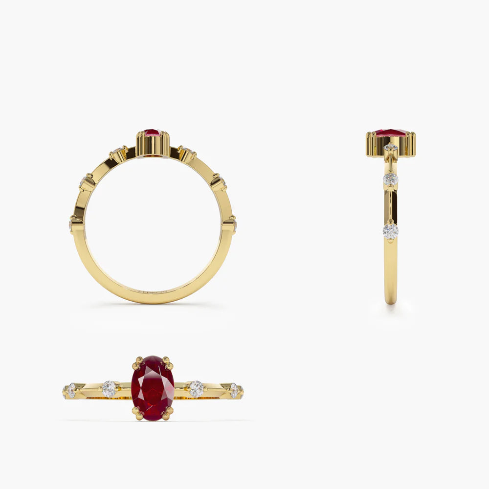 Solid Gold Dainty Diamond Genuine Ruby Ring