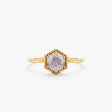 Solid Gold Hexagon Labradorite Ring (920A30)