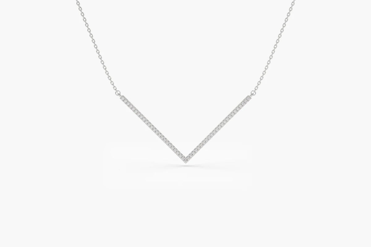 Solid Gold V Shaped Diamond Chevron Necklace