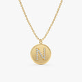 Solid Gold Custom Initial Diamond Coin Necklace