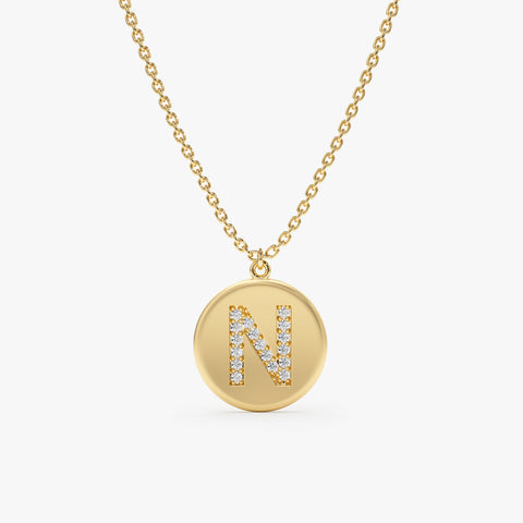 Solid Gold Custom Initial Diamond Coin Necklace (DE45C9751693)