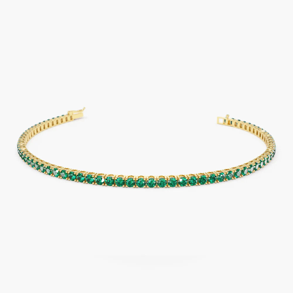 Solid Gold Prong Setting Emerald Tennis Emerald Bracelet for Women