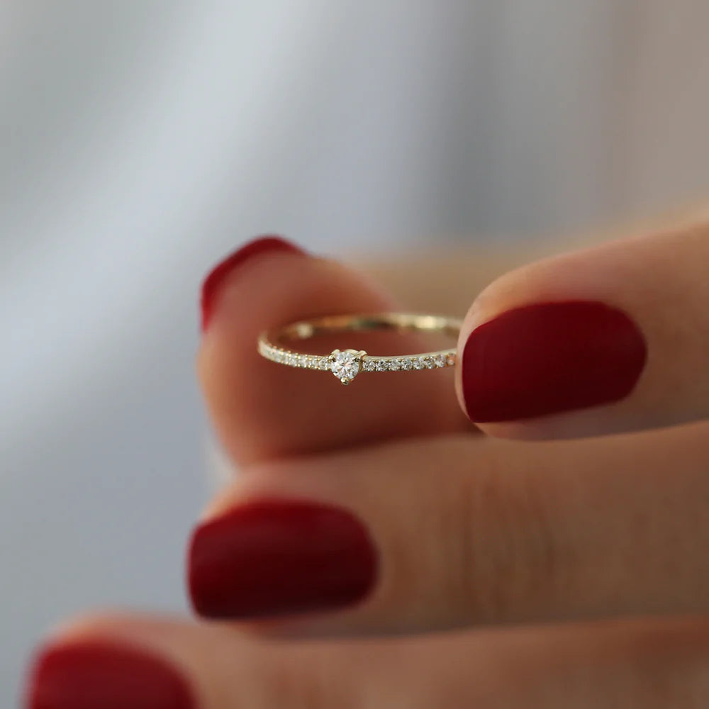 Solid Gold Minimalist Pave Diamond Stacking Ring