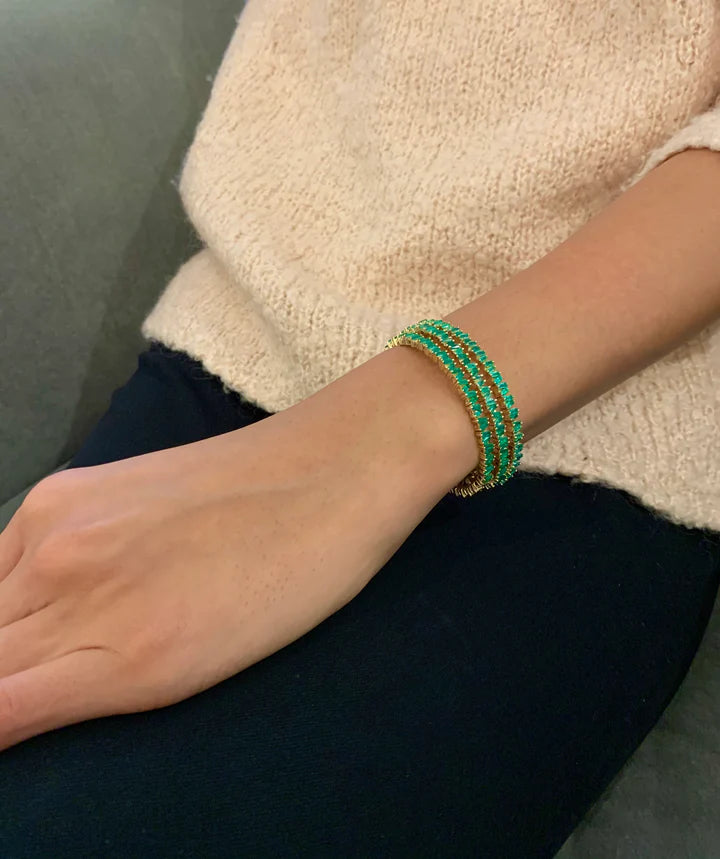 Solid Gold Emerald Baguette Picket Bangle
