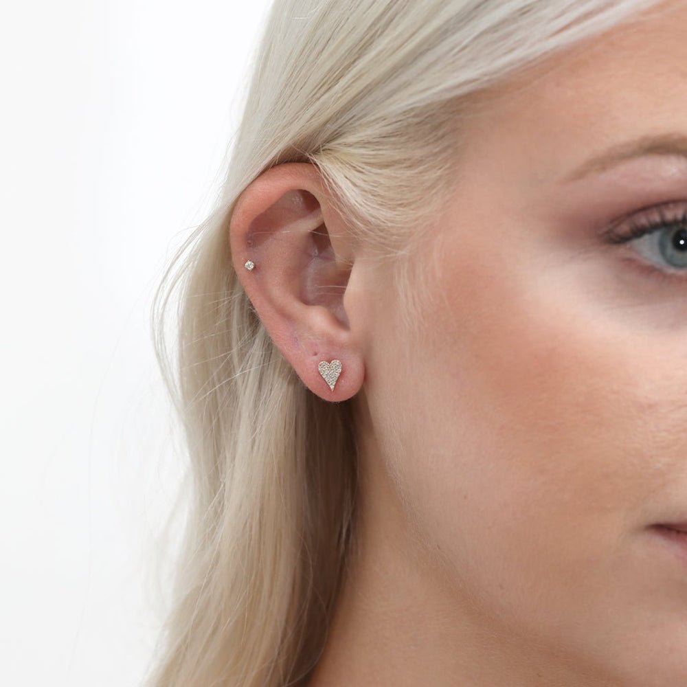 Solid Gold Long Diamond Heart Studs