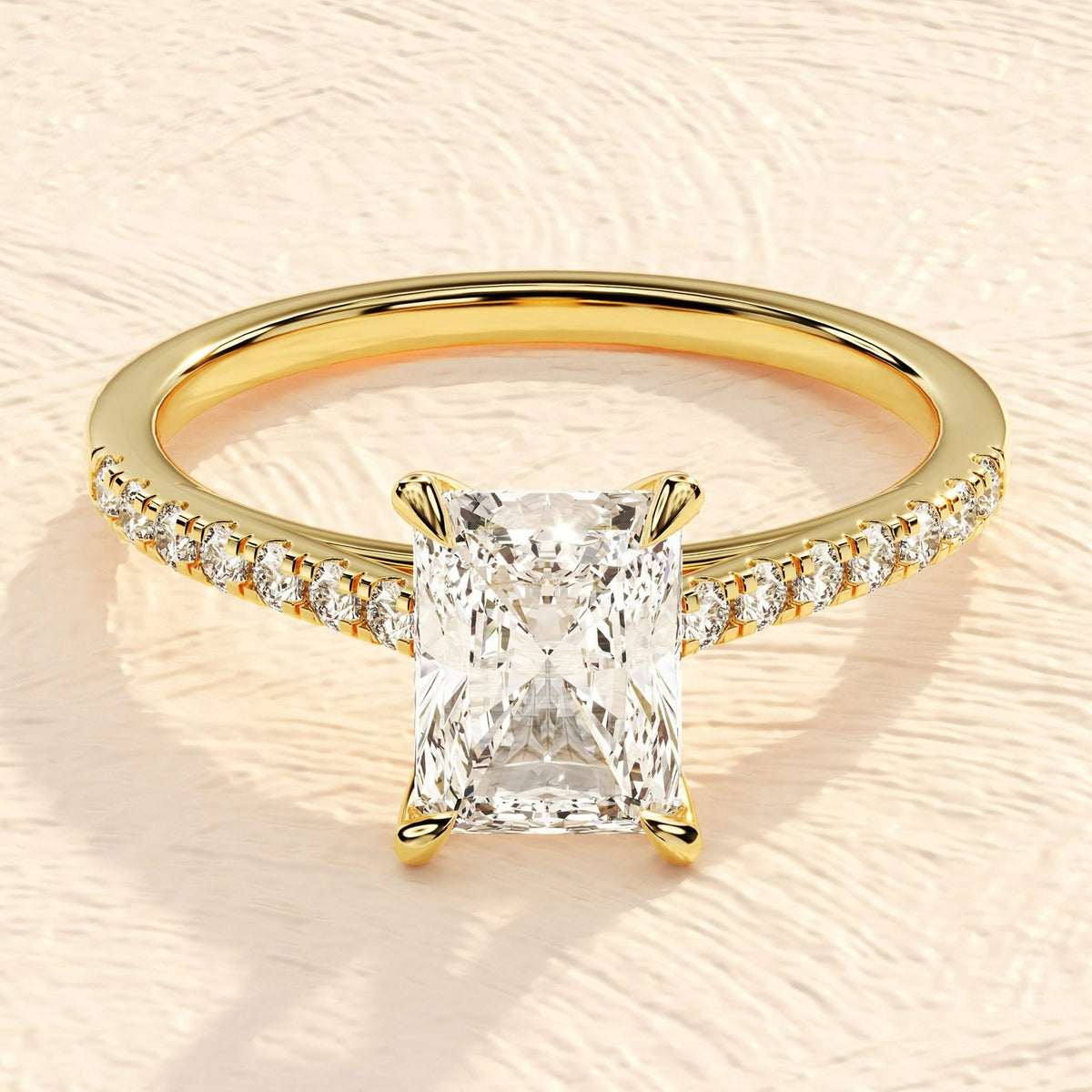 Solid Gold 4 CT Lab Grown Emerald Cut Engagement Ring