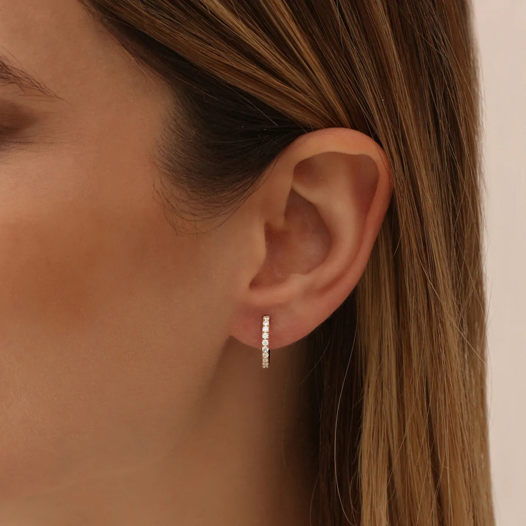 Solid Gold Diamond Huggies Earrings 16MM