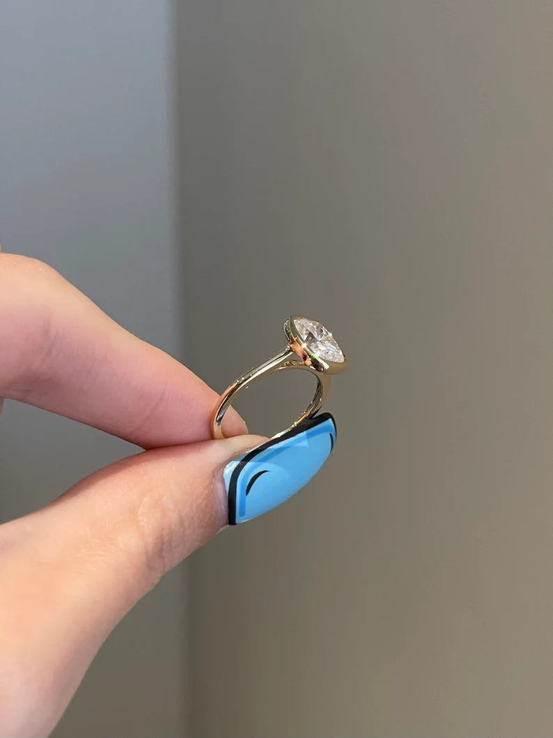 Solid Gold 3 Carat Cushion Cut Moissanite Engagement Ring (B06582)