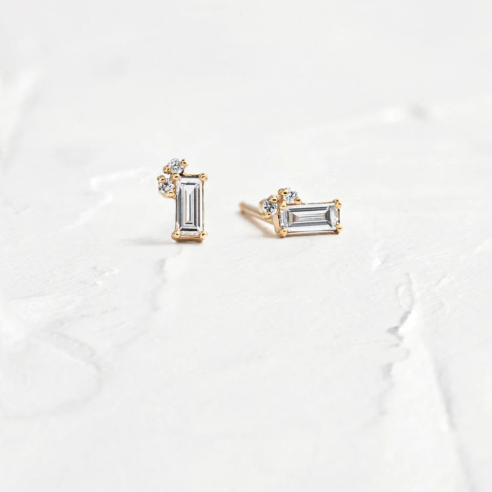 Solid Gold Baguette Diamond Array Studs