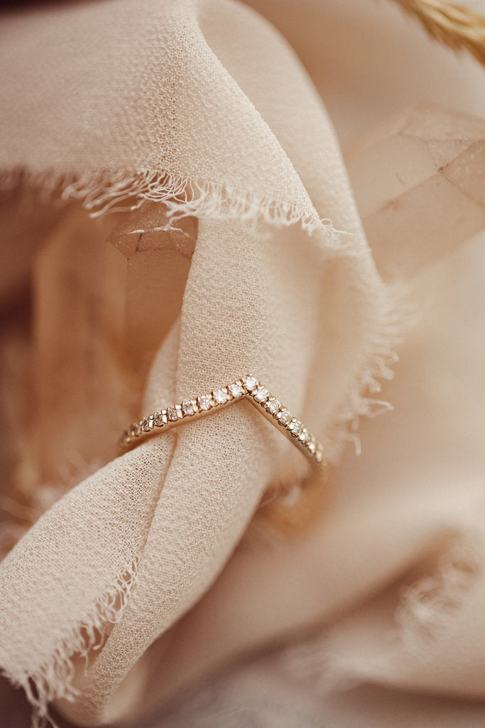 Solid Gold French Set Diamond V Tracer Band