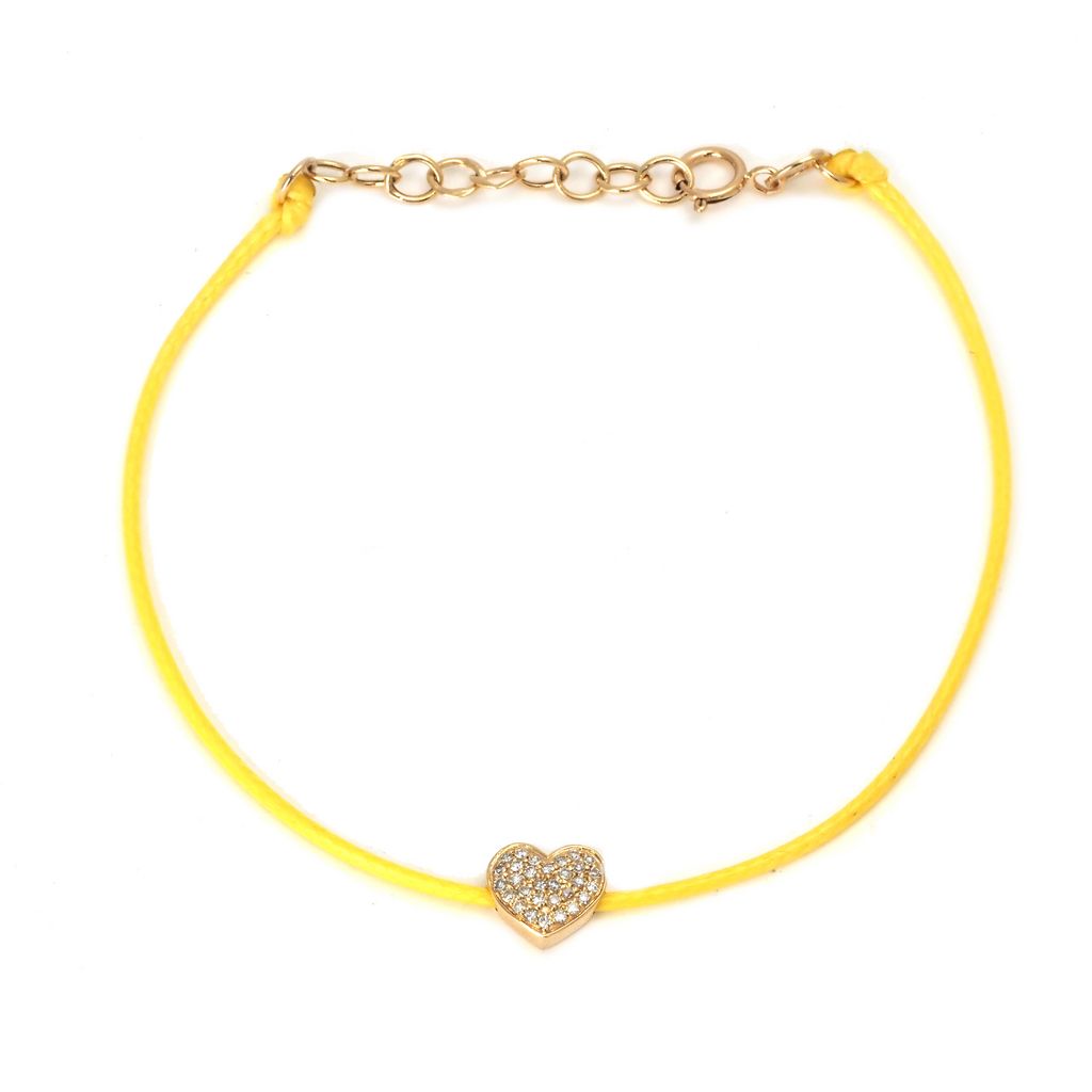 Solid Gold Diamond Heart Cord Bracelet