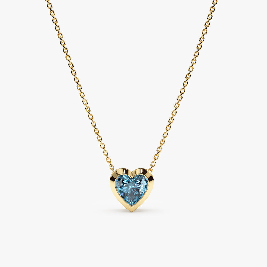 Solid Gold Blue Topaz Heart Necklace (96733B)