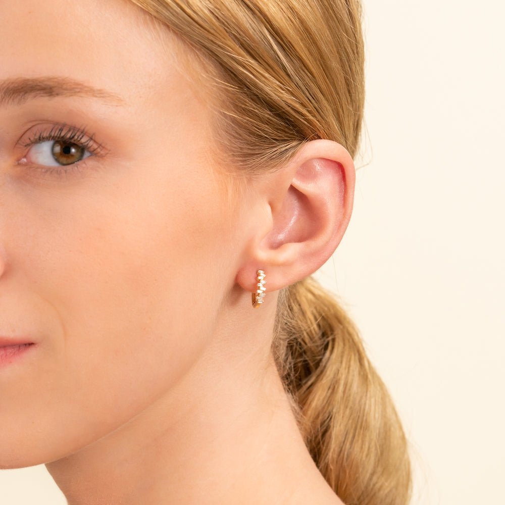 Solid Gold Zig Zag Diamond Cluster Hoops