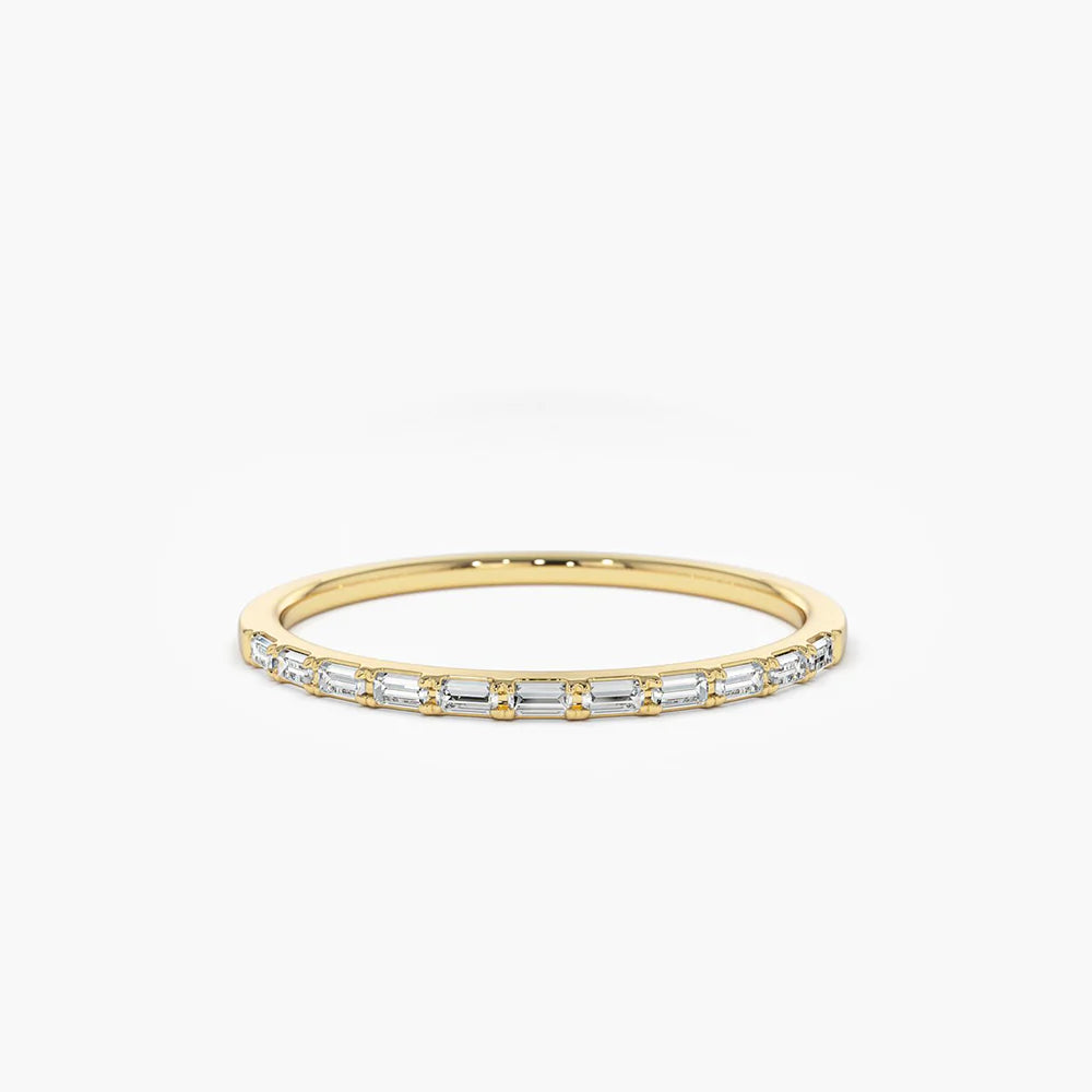 Solid Gold Ultra Thin Half Eternity Baguette Diamond Stackable Ring
