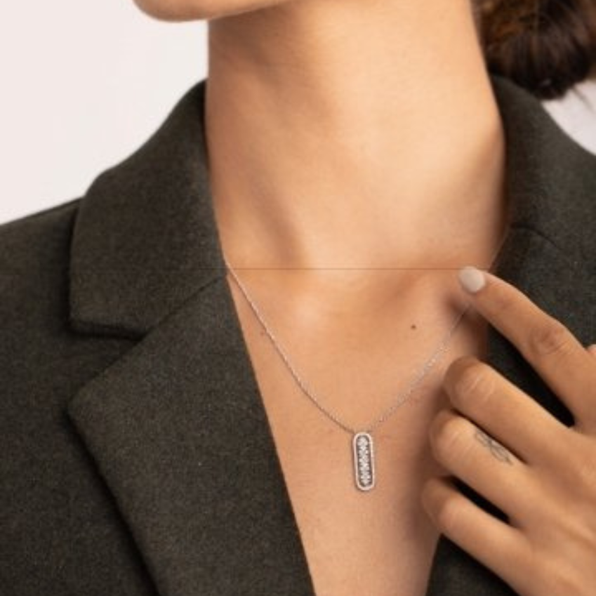 14K Solid Gold Diamond Bar Necklace - Style A
