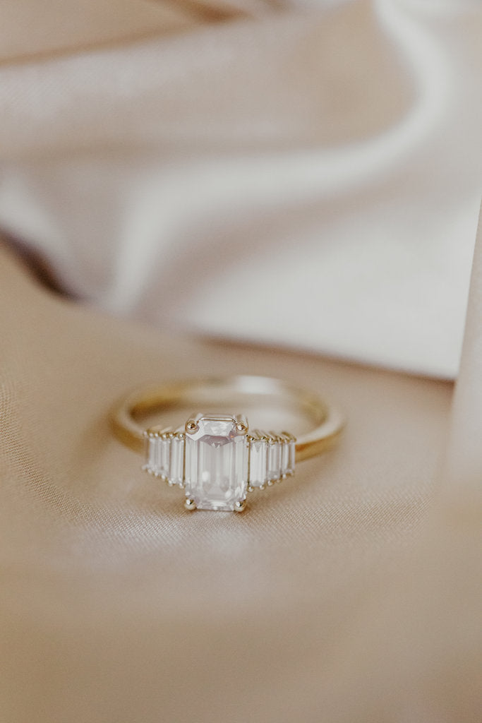 Solid Gold 1.04 ct Emerald Cut Pale Lab-Grown Champagne Diamond Ring