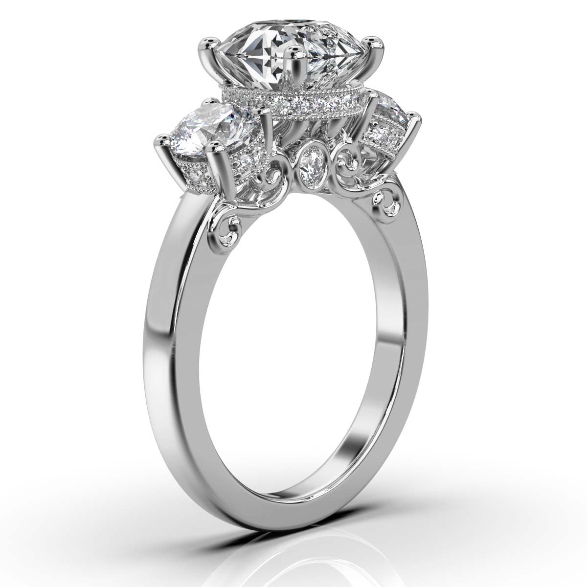 Solid Gold Three Stone Lab Grown Diamond Ring (D45B90)